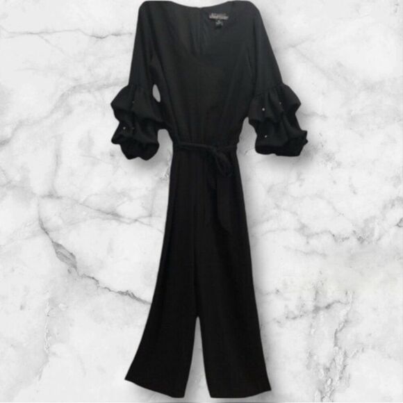 ✨BADGLEY MISCHKA✨ Rhinestone Balloon Sleeve Jumpsuit - [Medium, Black] - Picture 1 of 14